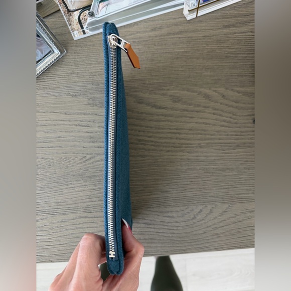 Hermes fabourg corner case in blue wool, large model - Picture 8 of 9